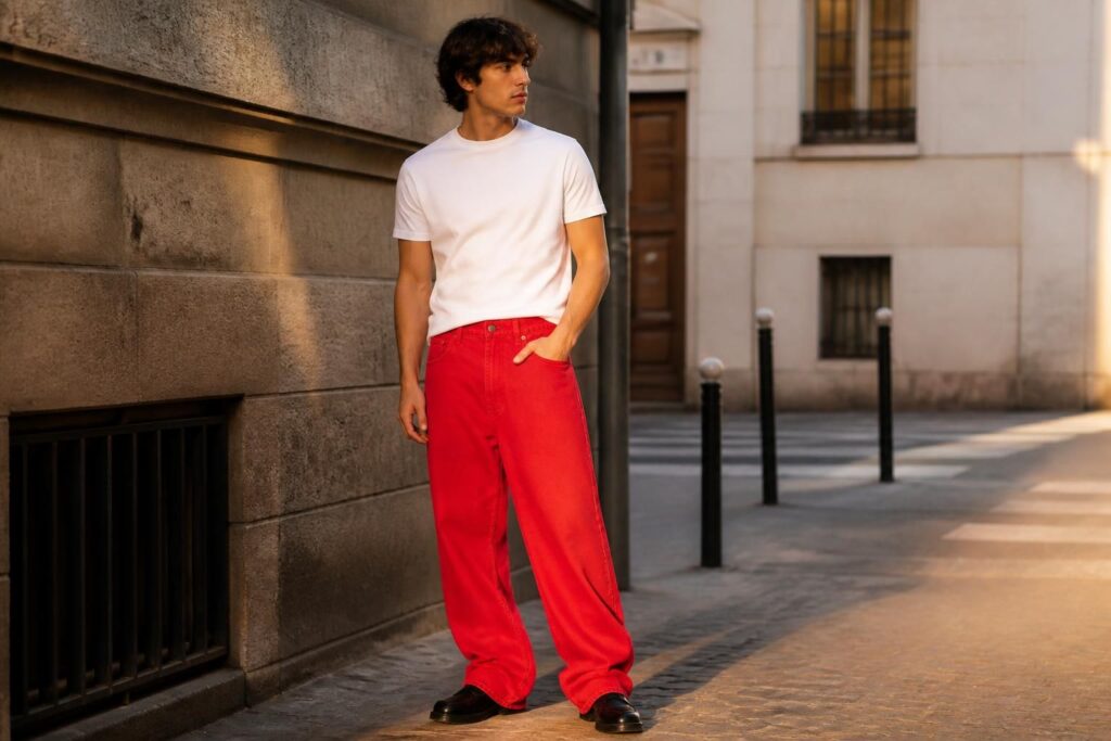 découvrez les tendances jean rouge homme avec levi's et zara, en coupes baggy ou larges pour un style moderne et audacieux.